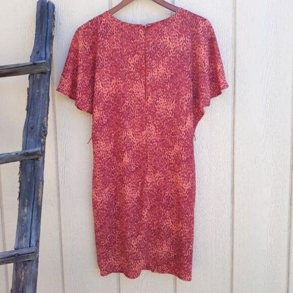 Jessica Simpson Retro 80's Paint Splatter Batwing Cold Shoulder Dress Coral - Picture 2 of 8